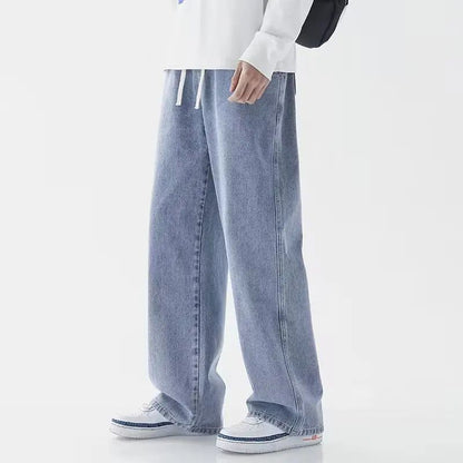 Calça Jeans Masculina Coreana Versão Estudantil Casual Calça Reta Solta Perna Larga Jeans Preto Cinza Azul Jeans Baggy