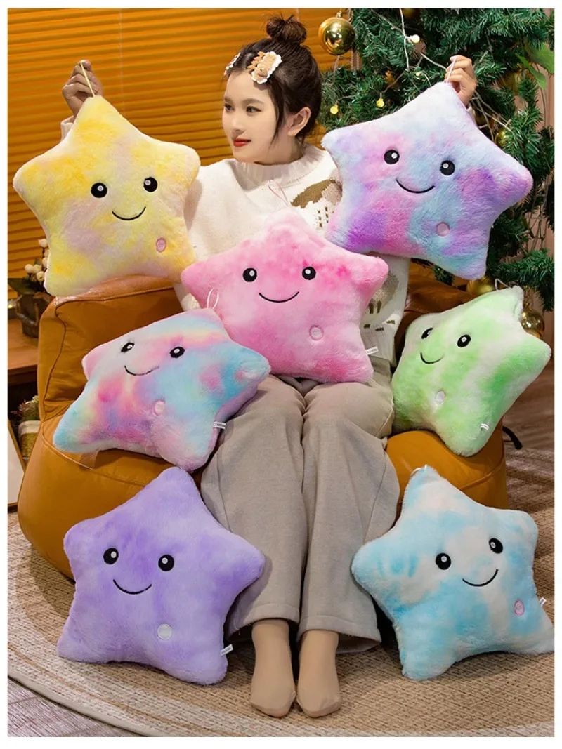 Luminous Star Plush Throw Pillow Bright Led Light Star Stuffed Cushion Sofa Decorative Pillow Office Sleeping Back Cushion Decor