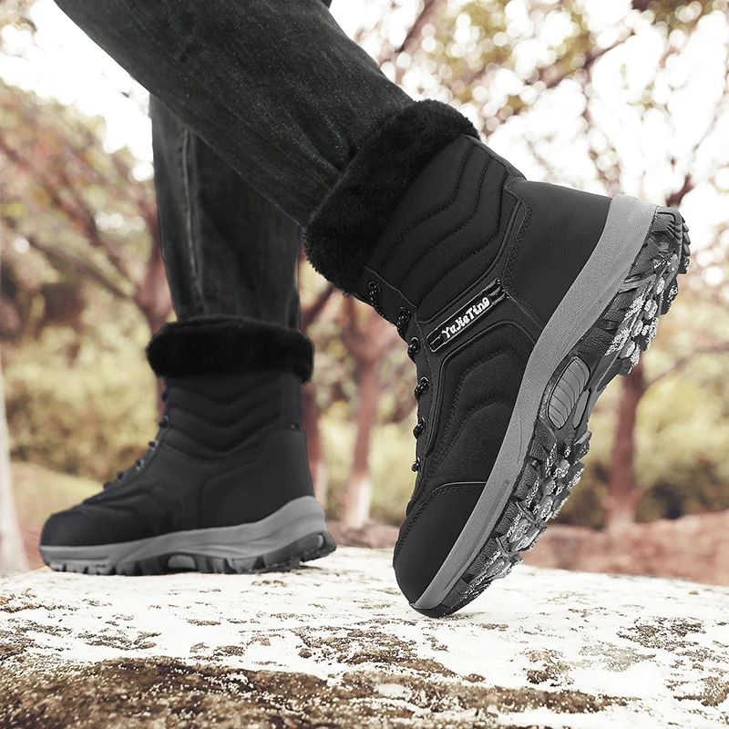 2025Brand Warm Winter Men's Hiking Boots Outdoor Snow Men Boots Men Work Casual Sneakers High Top Keep Warm Non-slip Ankle Boots