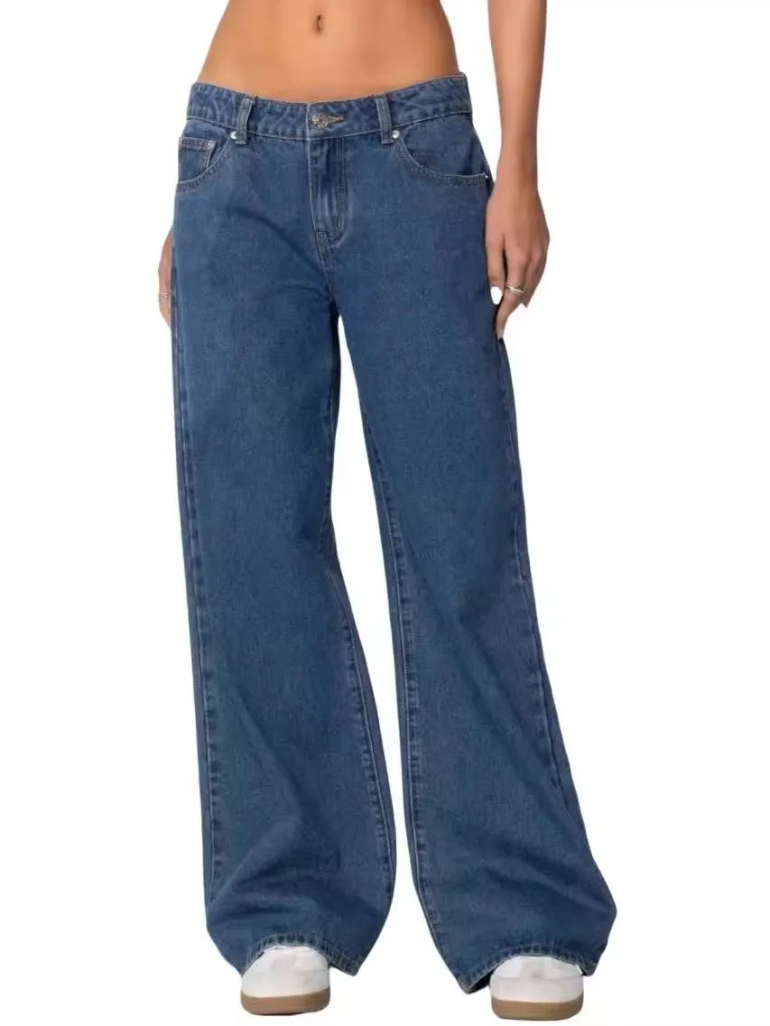 Fashionable Russian Women's Jeans High Waist Wide Leg Floor-Length Old Fashion Decorative Long Version of Women's Jeans