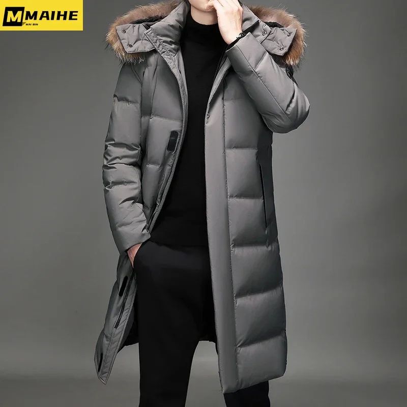 Mens Thickened Down Jacket -30 Winter Warm Down Coat 2025 New Men Fashion Long White Duck Hooded Down Parkas Snow Plus Size 5XL