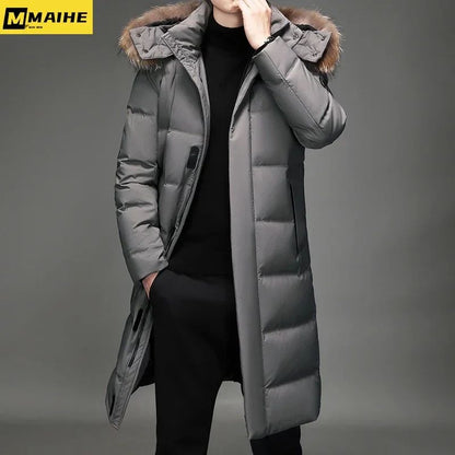 Mens Thickened Down Jacket -30 Winter Warm Down Coat 2025 New Men Fashion Long White Duck Hooded Down Parkas Snow Plus Size 5XL