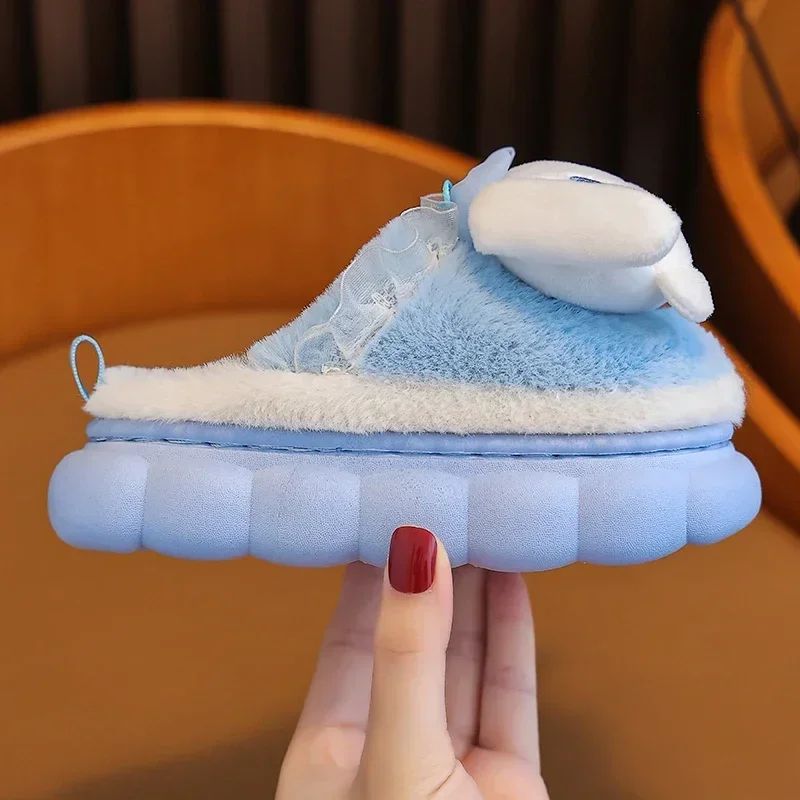 Winter Warm Cute Cartoon Indoor Mule Soft Non-slip Fluffy Slippers For Kids Teen Boys Girls Children Home Cotton Shoes Size 24-4
