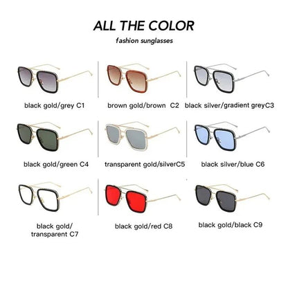 Fashion Tony Stark Sunglasses Iron Man Sun Glasses Vintage Square Metal Frames