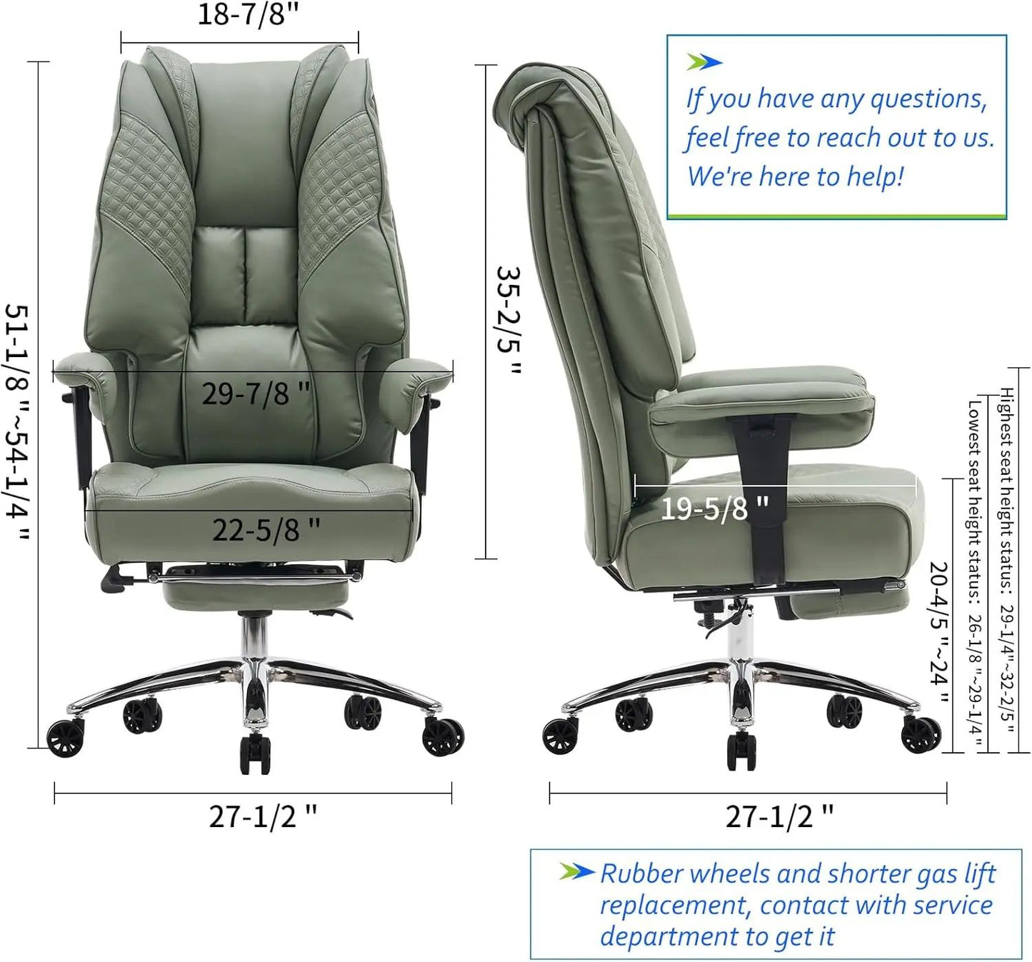 Big and Tall Office Chair 400lbs Wide Seat, Leather High Back Executive Office Chair with Foot Rest, Ergonomic Chairs