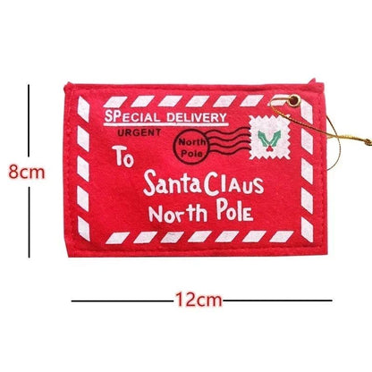 Santa Claus Envelope Red Felt Non-Woven Letter Embroidered Envelopes for Christmas Tree Hanging Card Candy Gifts Bags Home Decor