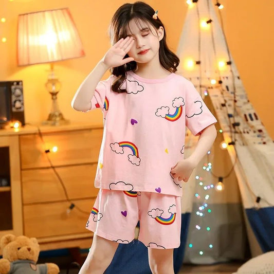 Summer Strawberry Sleepwear For Baby Kids Short Sleeve Pijamas Infantil 100% Cotton Kids Pajamas Set Boys Girls Clothes 6 8 10 Y