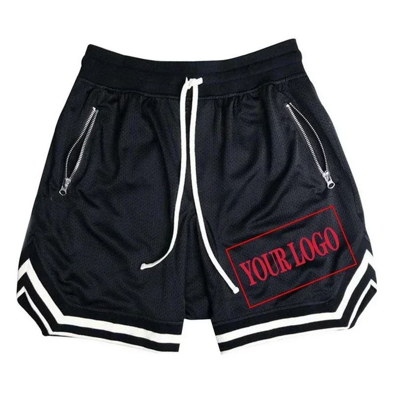 2025 Summer New Quick drying Breathable Zipper Drawstring Pocket Five point Shorts for Men's Sports Running Large Beach Pants