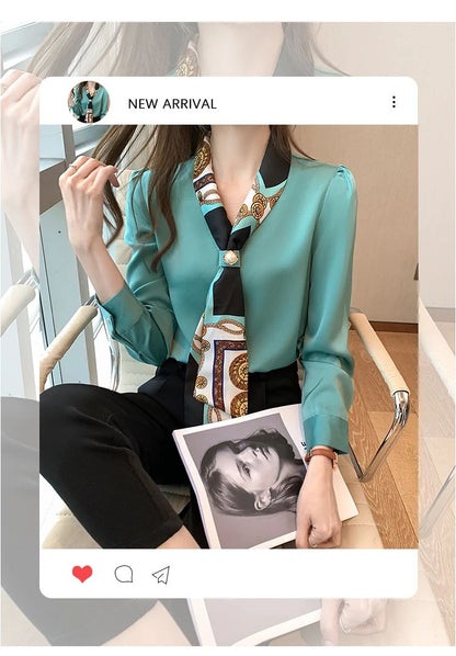 FANAN Elegant Fashion Office Lady Bow Solid Chiffon Shirts Women Clothing New Long Sleeve V-Neck Pullover Top Blouses Female2025