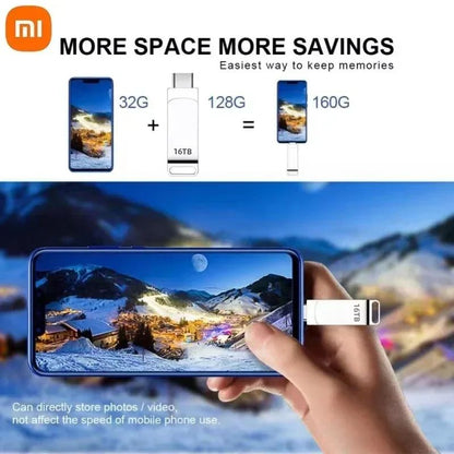 Xiaomi 16TB USB 3.2 Flash Drive 520MB/s High Speed 2 in 1 Type C OTG Pen Drive Waterproof Large Storage for Phone Computer PC
