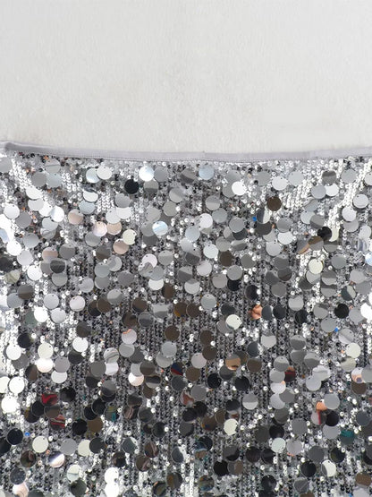 Willshela Women Fashion With Sequined Solid Side Zipper Mini Skirt Vintage High Waist Female Chic Lady Skirts