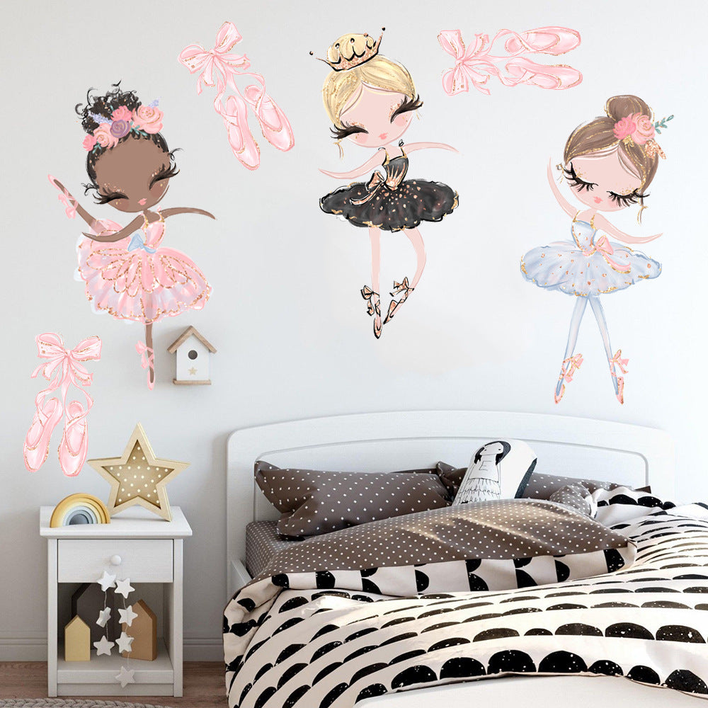 Kawaii Ballet Dace Girl Wall Art Sticker For Living Room Girls Bedroom Decoration Self-adhesive Wallpaper Baby Home Decor