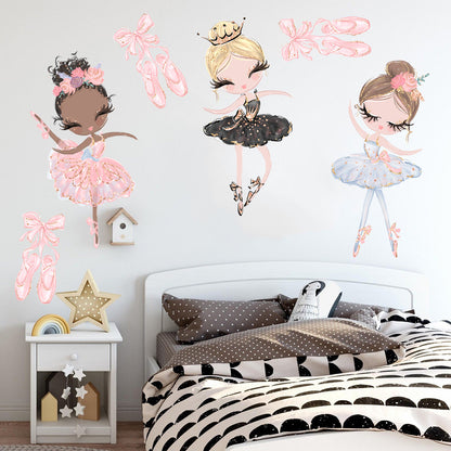 Kawaii Ballet Dace Girl Wall Art Sticker For Living Room Girls Bedroom Decoration Self-adhesive Wallpaper Baby Home Decor