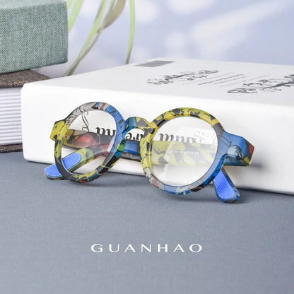 Guanhao Brand Men Reading Glasses Vintage Round Frame Clear Elderly Glasses Thick Frame Large Frame Women's Presbyopia Glasses
