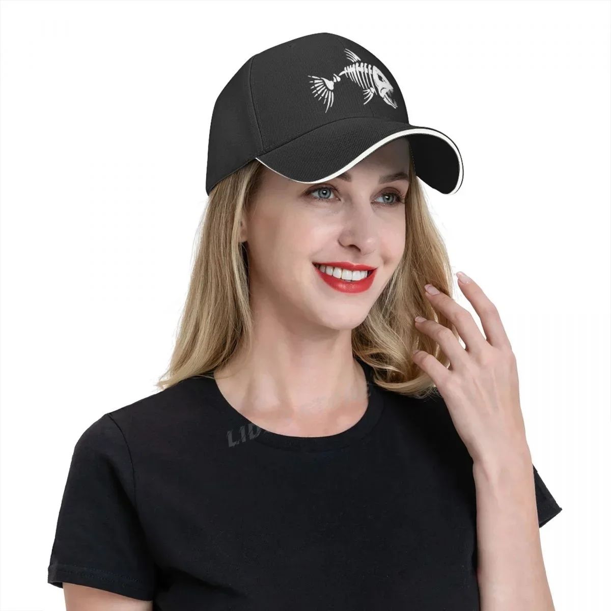 Boné de Pesca Masculino para Ar Livre, Boné de Pesca, Boné de Beisebol, Boné de Golfe, Boné de Caça com Ossos de Peixe de Desenho Animado, Boné Snapback