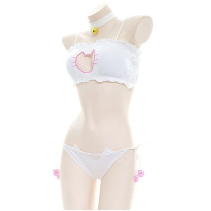 Anime  Cute Cat Paw Bikini Swimsuit Costume Summer Beach  Mini Lovely Cats Bell Swimwear Uniform Cosplay Cats Hollow Bra