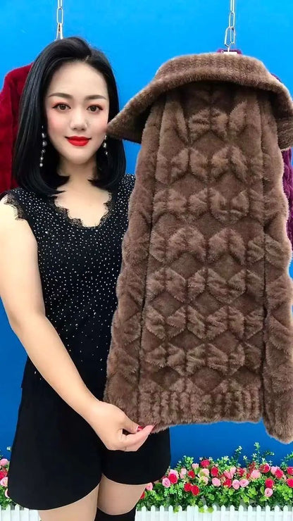 Plus Size Women's Thickened Long Sleeve Faux Mink Coat Autumn Winter Fashionable Jacket for Older Women And Young Mothers