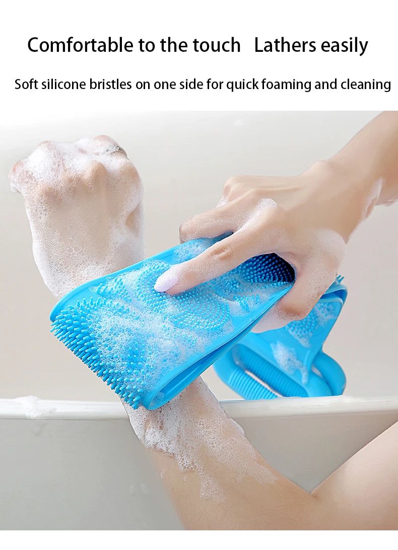 Esponjas corporais de silicone, escovas, toalhas de banho, esfoliantes, esfoliantes para as costas, massagem, cinto de banho, escovas estendidas para limpeza da pele