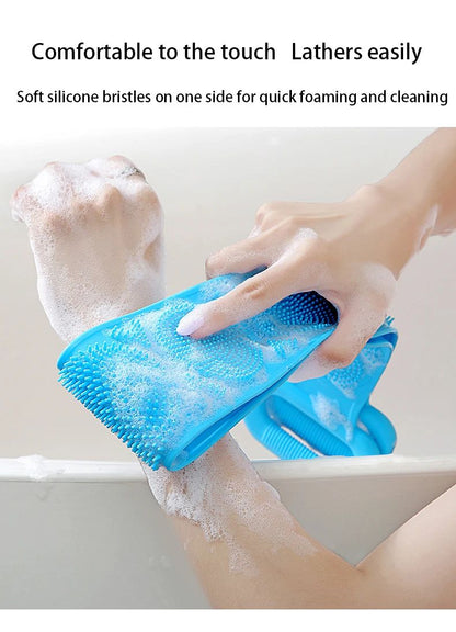 Esponjas corporais de silicone, escovas, toalhas de banho, esfoliantes, esfoliantes para as costas, massagem, cinto de banho, escovas estendidas para limpeza da pele