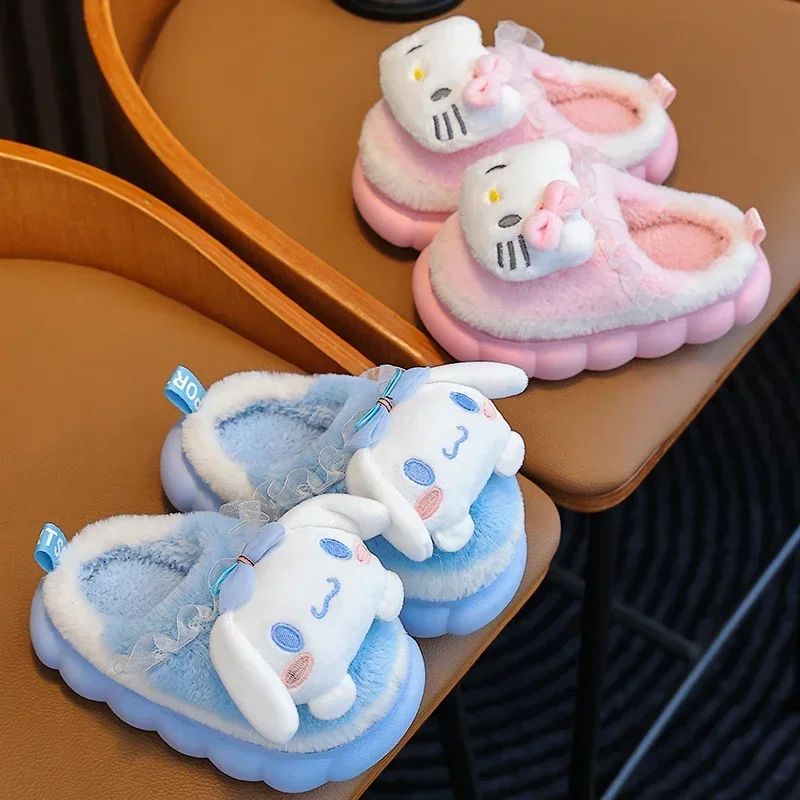 Winter Warm Cute Cartoon Indoor Mule Soft Non-slip Fluffy Slippers For Kids Teen Boys Girls Children Home Cotton Shoes Size 24-4