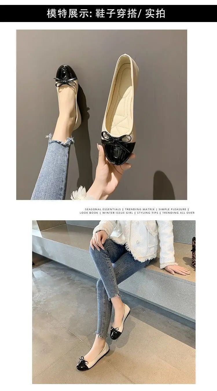 Ballerina Mother's Shoes Women's Flat Shoes Comfort Non-slip Ladies Loafers Leather Flats Elegant Bowknot Women's Single Shoes