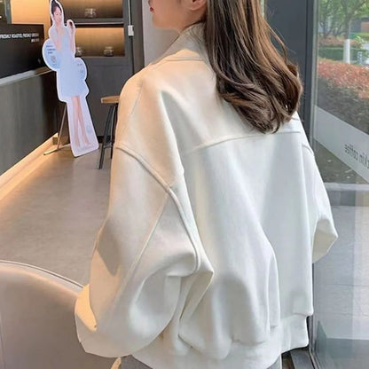 Short Sweatshirt Jacket Women's Autumn Winter Student Versatile Three Stripe Jacket Loose Fit Casual Style New Hot Sale Of The S