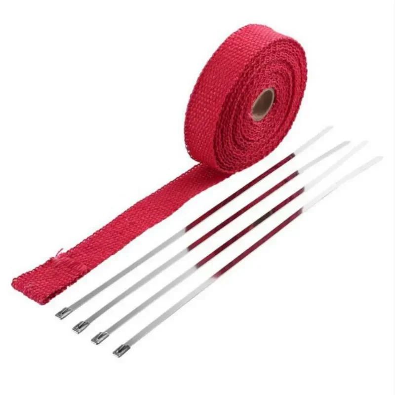 5M Roll Fiberglass Heat Shield Motorcycle Exhaust Thermal Tape Header Pipe Heat Wrap Tape Thermal Protection with Stainless Ties