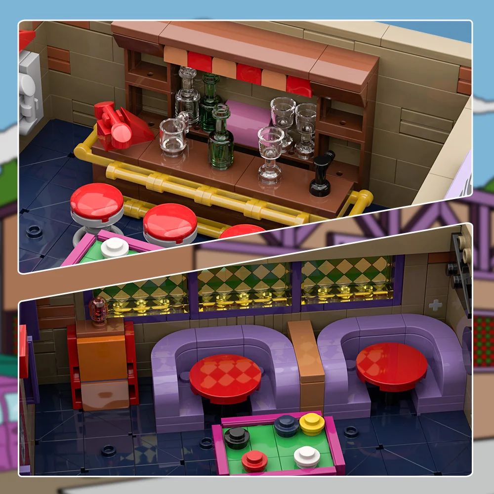 MOC Anime Simpsonized Moe's Tavern Building Blocks Model Springfield Moe's Tavern Modular Bricks Montar Brinquedos Presentes de Aniversário para Crianças
