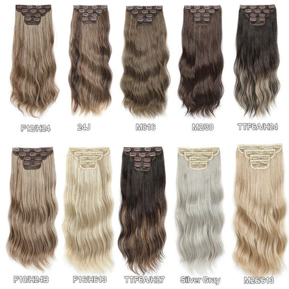 Apliques de cabelo sintéticos ondulados loiros 27/613 de 61 cm (24 polegadas) com presilhas brancas, 4 peças/lote, 220g, fibra resistente ao calor