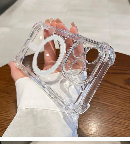 Capa de Celular Magnética Transparente para iPhone 17 Air 16 15 14 Plus 13 12 11 Pro Max Carregamento Sem Fio Magsafe à Prova de Choque