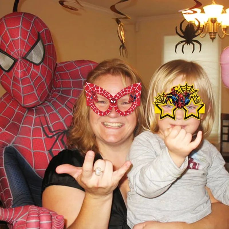 16pcs/set Creative Anime Marvel Spider Man Party Photography Props Paper Glasses Hero Theme Birthday Glasses Decoration Supplie