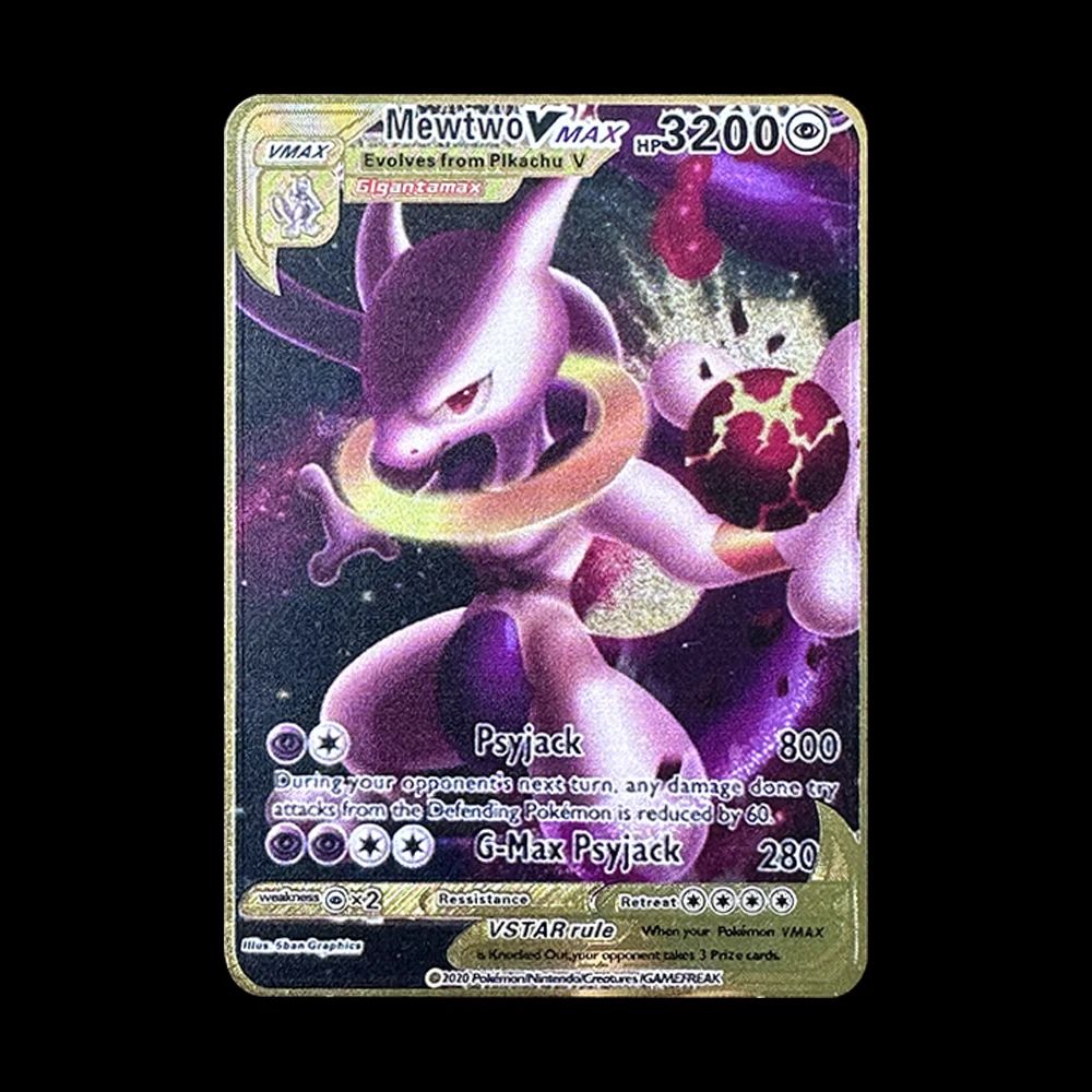 Pokémon 183200 Pontos Alto HP Cartas de Metal Douradas Pretas Inglês Francês Vmax Mega GX Coleção de Cards Charizard Pikachu Mewtwo