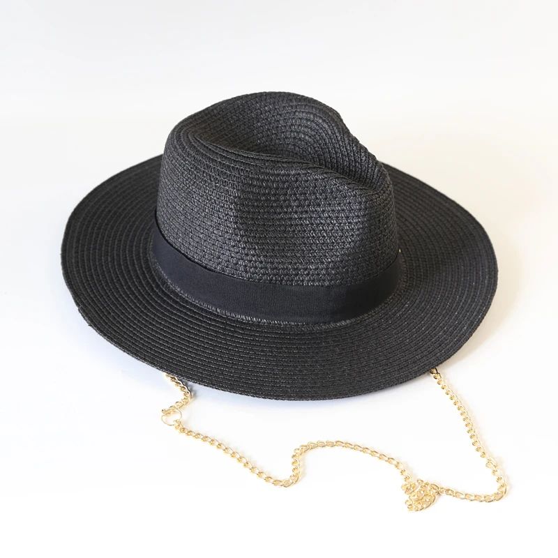 Fashionable Metal RB Letter Straw Hats for Women Men Summer Outdoor Holidays Beach Sun Hat Straw Hats for Women Fashion Panama