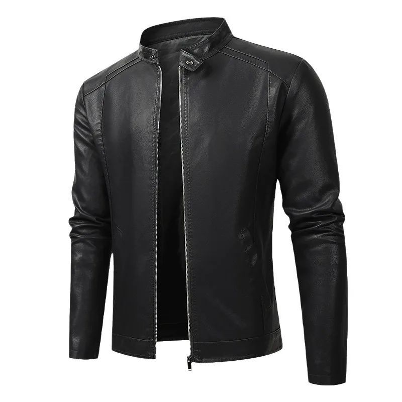 Men's Biker Leather Jacket Autumn Winter Thickened Fleece Casual Versatile Slim Fit Large Size PU Leather Coat