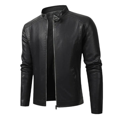 Men's Biker Leather Jacket Autumn Winter Thickened Fleece Casual Versatile Slim Fit Large Size PU Leather Coat