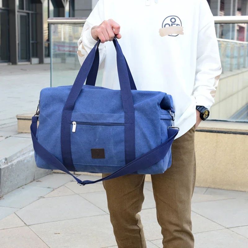 Men Large Capacity Canvas Baglarge Gym Sports Bag Cabin Holdall Duffle Shoulder Travel Weekend Bag Short-Distance Travel Package