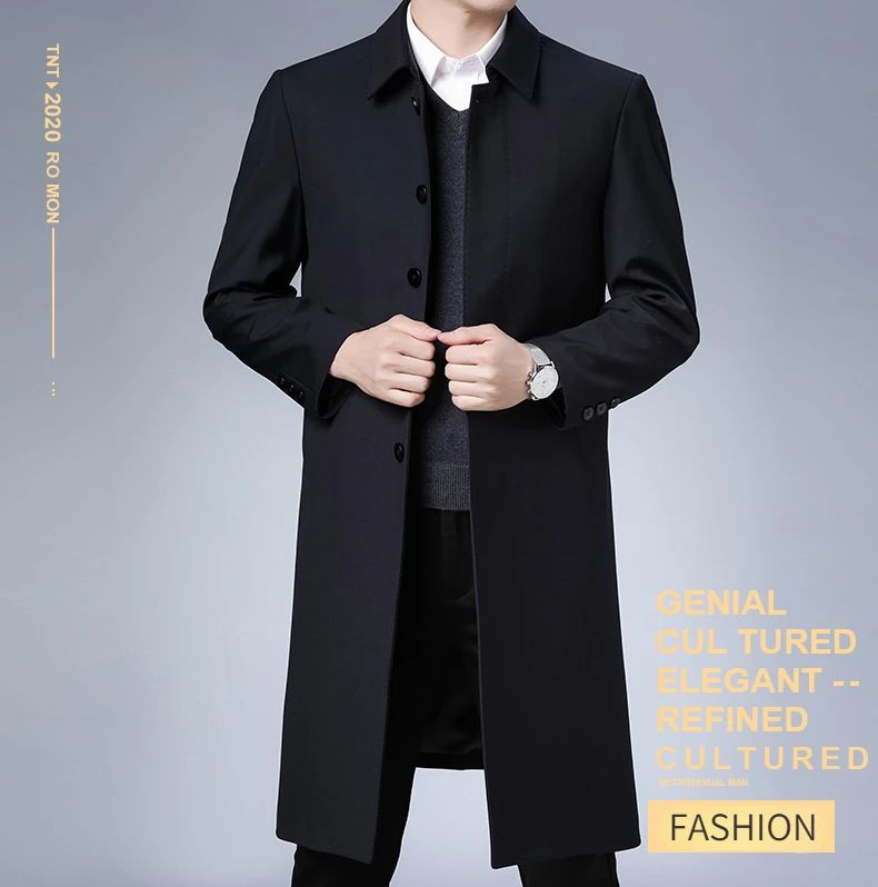 Light Luxury Long Jacket Men's Winter Business Casual Comfortable Windproof Warm Trench Coat British Streetwear Suit Male Coat