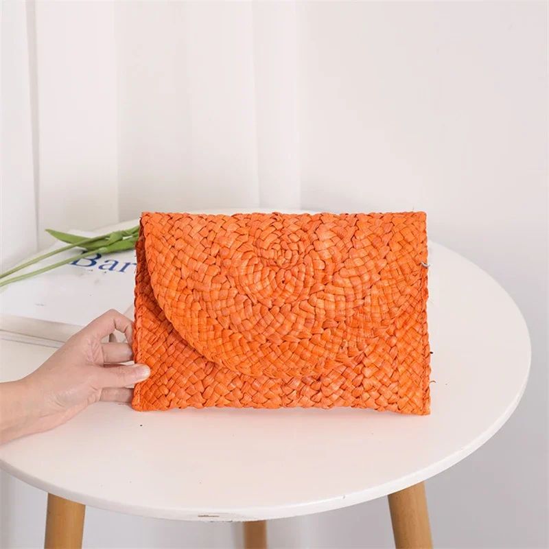 Corn Husk Weave Dinner Clutch Bag Women's Fashion Simple Solid Straw Large Purse Woman Summer Casual Vacation Ladies Wallet 2024