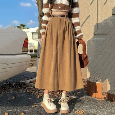 Vintage Corduroy Long Skirt Women Autumn Winter High Waist Pleated Skirts 3 Colors Warm Mini Dress Korean A Line Midi Y2k Skirt