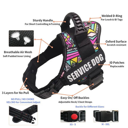 Colete Favorito de Suporte Emocional e Cão de Serviço com Arnês Para Cães de Estimação Com Patches Refletivos Removíveis Para Cães Grandes e Médios