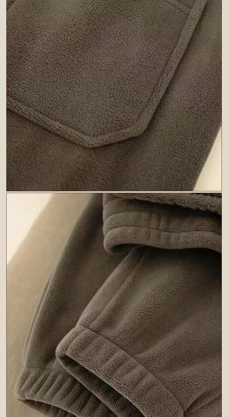 Double-Sided Zippered Fleece Pants For Men Thickened Winter Warm Sweatpants Casual Loose Fit Outerwear Trousers