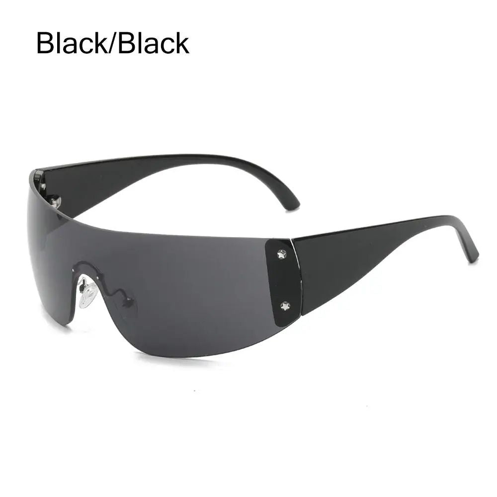 New Y2K Rimless Punk Sunglasses Goggle Women Men Luxury Brand Wrap Around Sun Glasses Five Star Eyewear Sports One Piece Shades