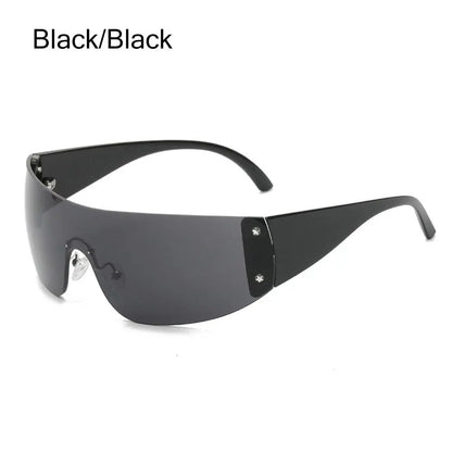 New Y2K Rimless Punk Sunglasses Goggle Women Men Luxury Brand Wrap Around Sun Glasses Five Star Eyewear Sports One Piece Shades