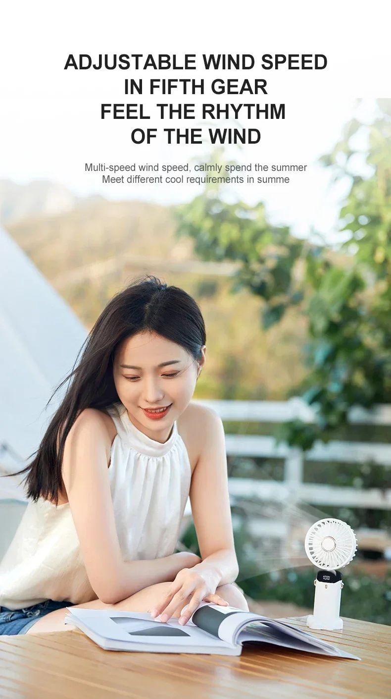 Portable Handheld Mini Fan Foldable Neck Hanging Fans 5 Speed USB Rechargeable Fan with Phone Stand and Display Screen 1800mAh