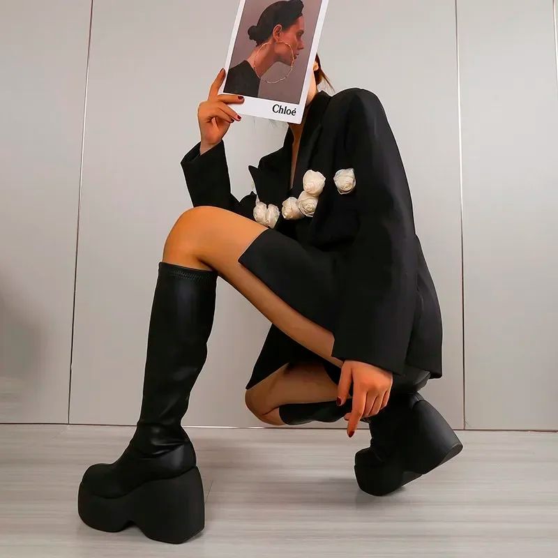 2024 Brand New Gothic Style Sexy Elegant Chunky Platform Women Ankle Boots Big Size 43 Walking Comfy Woman Shoes Platform Shoes