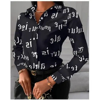 Summer New Women's Long-sleeved Shirt, Single-breasted Printed Shirts Fashion Casual Tops Camisa Female Chemise S-XXL