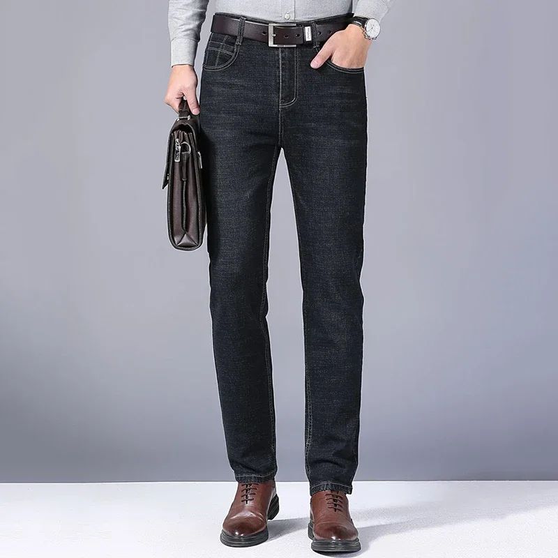 Calça Jeans Masculina de Marca de Luxo Stretch Reta Casual Slim Fit Jeans Masculino Design Clássico de Negócios Calça Tamanho Grande