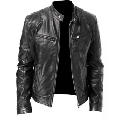 2024 Fashion Mens Leather Jacket Slim Fit Stand Collar PU Jacket Male Anti-wind Motorcycle Lapel Diagonal Zipper Jackets Spring