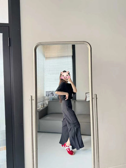 Sports Wide Leg Cargo Pants Women Elastic Waist Loose Solid Color Workwear Pants High Waist Fitness Women's Trousers Sportswear