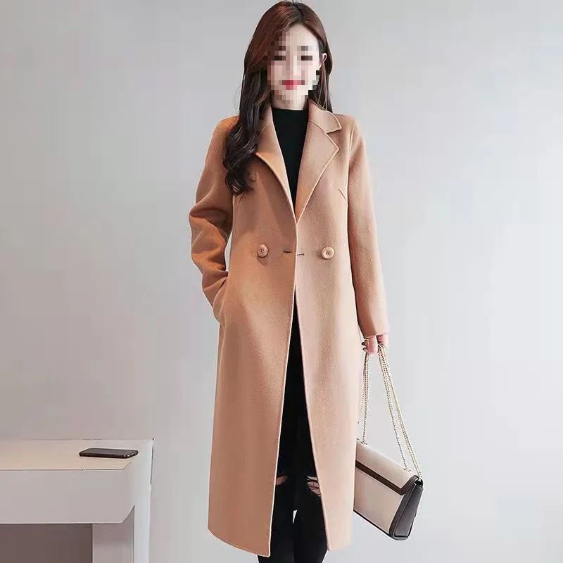 Plus Size New Women's Woolen Coat Medium-Length Loose Fit plus Size Korean Style Spring Autumn Outerwear Thickened Polyester ...